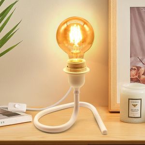 Kalanka-Lampe De Chevet, 240cm Câble, Douille E27 Avec Interrupteur, Support Triangulaire Stable En Métal, Blanc Lampe De Table Pour Lecture, Lamp De Bureau, Style Minimaliste, Diy Abat Jour, Sans Am - Neuf