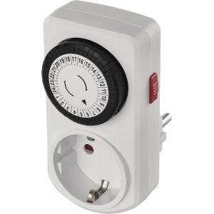 Minuterie mécanique Schuko avec Interrupteur, Prise intérieure programmable avec 48 Cycles de 30 Minutes chacune, Protection Tactile Accrue, Blanc - Neuf
