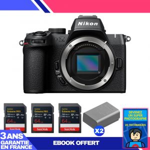 Boitier Nikon Z50 II + 3 SanDisk 64GB Extreme PRO UHS-II SDXC + 2 Nikon EN-EL25a + Ebook 'Devenez Un Super Photographe - Neuf