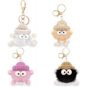 TIANYI-Porte-cl&eacute;s en Pompon Animal Mignon, porte-cl&eacute;s de sac, porte-cl&eacute;s personnalis&eacute;, Porte Cl&eacute; Femme Pompon, pour Sacs &agrave; Main, Voiture, D&eacute;corations de sac &agrave; dos, Lot de 4 porte-cl&eacute;s - Neuf