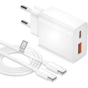 JGD-Chargeur USB C 20W pour iPhone 17 Air 16E/16 15 Pro/16 15 Pro Max/16 15 Plus/Pad Mini, 2-Port Double Chargeur iPhone 17 16 15 Rapide Prise Secteur USB C chargeu r Type C Charge Rapide et Cable US - Neuf