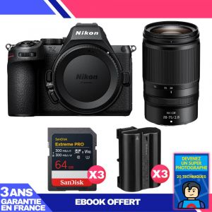 Boitier Nikon Z5 II + 28-75mm f/2.8 + 3 SanDisk 64GB Extreme PRO UHS-II SDXC + 3 Nikon EN-EL15c + Ebook 'Devenez Un Super Photographe - Neuf