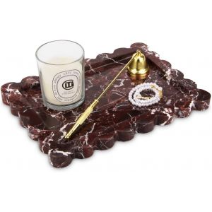 Plateau de Salle de Bain en Marbre Naturelle Plateau D&eacute;coratif Ondul&eacute; Luxueux pour Coiffeuse, Mouchoirs, Bougies, Serviettes, Cosm&eacute;tiques, Cuisine, Parfum, Porte-cl&eacute;s (Violet Rouge, 27 x 20 cm) - Neuf