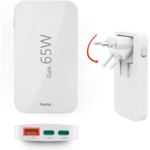 MEVRONISSHOP-Chargeur Rapide USB-C 65W GaN 3 Ports, sur Secteur, 2X USB-C 65W, 1x USB-A 18W, Mini-Chargeur PD Ultra Plat, Compact et Pliable, Qualcomm Quick Charge, pour PC, Smartphone, Tablette, Bla - Neuf