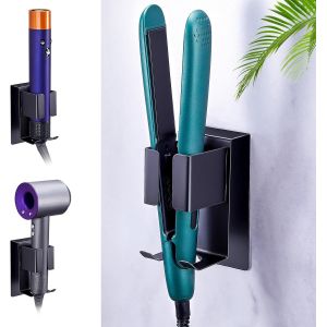 KALANKA-Support seche cheveux sans percage, Mural Porte seche cheveux, Porte seche lisseur en acier inoxydable, Porte seche cheveux autocollant, Support Mural pour Fer à Friser et Fer à Lisser - Neuf