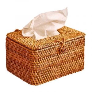Rectangle Porte-papier Bo&icirc;te de mouchoirs en rotin D&eacute;coration &eacute;l&eacute;gante de la maison R&eacute;cipient de mouchoirs de bureau fait &agrave; la main Nap - Neuf