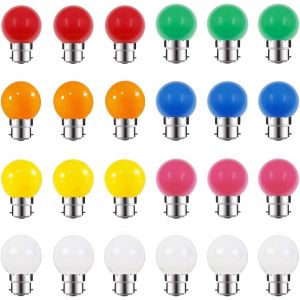 SJZG-Lot De 24 Ampoule Led Couleur B22 2W Équivalente 20W B22 Ampoule Économie Couleur, Led Ampoules Multicolore Pour Maison Bar Fête Décoration D'Ambiance (3 Par Couleur) - Neuf