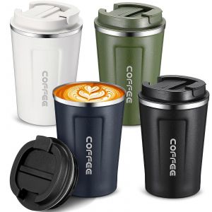 Lot De 4 Tasses Isothermes R&eacute;utilisables Pour Caf&eacute;, Th&eacute; Au Lait Chaud Ou Glac&eacute; (385 Ml). - Neuf