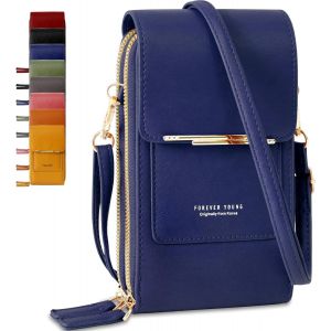 TIANYI-Pochette Telephone Portable en Cuir PU pour Femme, Sac Telephone Portable Petit Multifonctionnel avec Portefeuille, Pochette Portefeuille Femme pour T&eacute;l&eacute;phones Jusqu'&agrave; 6,9"" (Bleu Marine) - Neuf