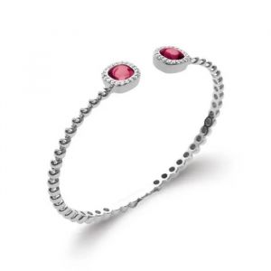 Bracelet Jonc - Argent Massif 925 - Cristal Facett&eacute; Rouge Ros&eacute; - 5,8 Cm - 8 Mm - 7,93 G - Neuf