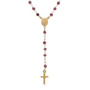 Collier Argent Dor&eacute; Chapelet Boules Facet&eacute;es Rodolite Violettes 45+5cm - Neuf