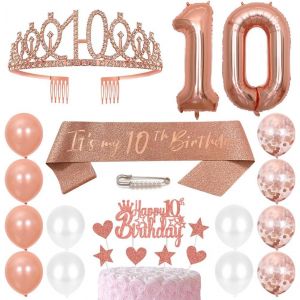 ChicSlick-Couronne De Princesse Pour 10E Anniversaire - Diadème En Strass - Ballons À L'Hélium - Ballons En Latex Or Rose - Décoration De 10 Ans Pour Filles[X1793] - Neuf