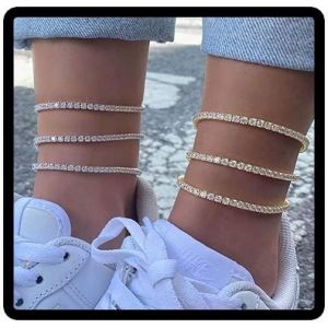 3pcs Pack Plage Cristal Chaîne De Pied Strass Scintillant Chaîne De Pied D'été Accessoires Pour Femmes Et Filles Bijoux (Or) - Neuf