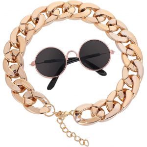 Collier Chat En Or Rose, Lunettes De Soleil Rondes Vintage Pour Petits Chiens, Convient Aux Accessoires Photo Pour Animaux De Compagnie, Jeu De Rôle, Fête Costumée - Neuf