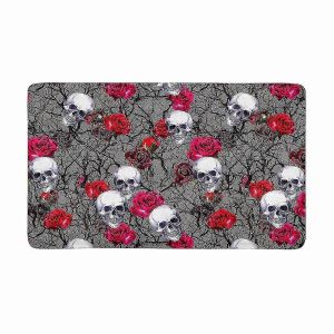 Halloween D&eacute;cor Cr&acirc;nes Rose Rouge Fleurs Et Branches Paillasson Tapis D&eacute;cor &Agrave; La Maison Tapis De Sol Tapis De Bain 45x75 Cm - Neuf