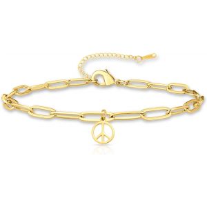Eryi-Bracelet De Cheville Avec Signe De Paix Pour Homme Et Femme - Symbole De La Paix - En Acier Inoxydable - Bracelet Délicat En Forme De Trombone - Style Hippie Des Années 1960 Et 1970 - Neuf