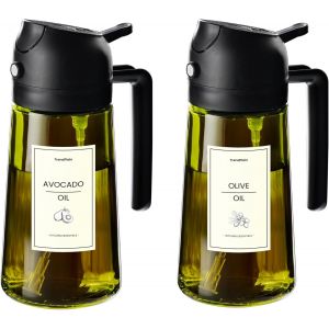 ERYI-Spray Huile Cuisine 470Ml U2013 Vaporisateur Huile Air Fryer 2-En-1 Pour Cuisson, Salades, Vinaigre Et Accessoire Cuisine Avec Stickers, Protection Contre La Lumière - 2 Noirs - Neuf