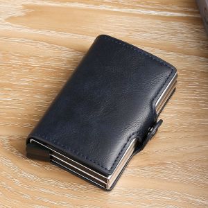 Porte-cartes double couche, porte-cartes de crédit pour homme, pochette avant antivol, RFID, ouverture automatique (bleu foncé) - Neuf