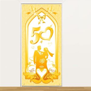 Décoration De Bannière Du Anniversaire 50 Ans De Mariage,Bannière En Tissu Pour 50 Noces D'or Décoration,Murale Porte Décoration De 50 Ans De Mariage Intérieur Extérieur Décoration,180 * 90cm - Neuf