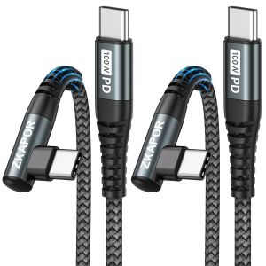 TRAHOO-100W C&acirc;ble USB C vers USB C [1M, Lot de 2], PD 5A Cable USB C Charge Rapide Angle Droit Cable Type C Compatible avec iPhone 16/15 Pro Max, Samsung Galaxy S25/S24, Pad Pro, Huawei P60, Pixel - Neuf