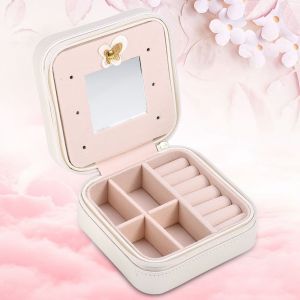 Mini Boite A Bijoux En Pu Avec Fermeture Eclair, Etui De Rangement Pour Boucles D'oreilles, Colliers Et Bagues, Tour Eiffel Blanche - Neuf
