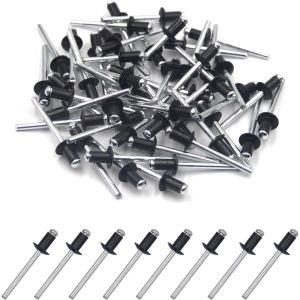 Lot de 100 rivets aveugles en aluminium 4,8 mm x 8 mm,rivets pop à extrémité ouverte (noir) - Neuf