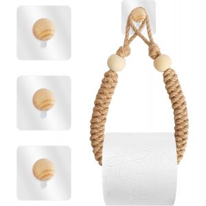 meimie-Porte Papier Toilette Wc Corde Avec 3 Crochets - Support Mural Pour Rouleau De Papier Toilette - Pour Salle De Bain Et Cuisine - Neuf