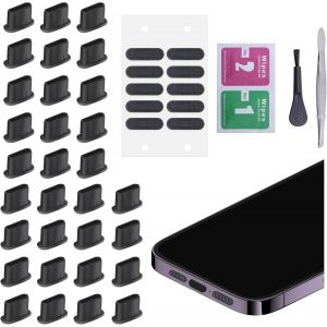 34 Pi&egrave;ces Kit Anti-Poussi&egrave;re, Silicone Cache Usb, Couvercle De Haut-Parleur De T&eacute;l&eacute;phone Avec Kit De Nettoyage Pour Appareils De Type-C, Imperm&eacute;able L'Eau Et Poussi&egrave;re - Neuf