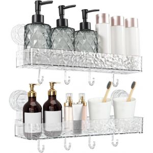 &Eacute;tag&egrave;re Salle de Bain, Lot de 2 &Eacute;tag&egrave;res de Douche Sans Per&ccedil;age avec 4 Ventouses et 8 Crochets, &Eacute;tag&egrave;re Murale Salle de Bain pour Salle de Bain et Cuisine&iquest;Blanc&iquest; - Neuf