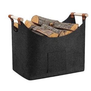 Sac en Feutre Panier &agrave; B&ucirc;ches XL Panier de Rangement B&ucirc;ches Sac en Feutre avec Poign&eacute;e et gants pour Rangement de B&ucirc;ches Chemin&eacute;e Provisions Journaux Grand Capacit&eacute; Panier(45 x 32 x 40 cm) - Neuf