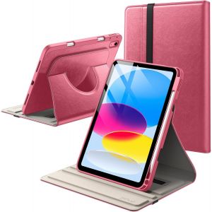 Coque Rotatif pour iPad (A16) 11&egrave;me/10&egrave;me G&eacute;n&eacute;ration (2025/2022) avec Porte-Stylet, Rotation &agrave; 360 Degr&eacute;s en Cuir PU Folio Housse de Protection (Rose) - Neuf