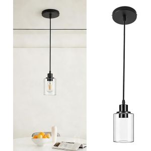 Kalanka-Suspension De Salle &Agrave; Manger, Luminaire Suspendu Vintage Industriel E27 Noir, Abat-Jour Gris Fum&eacute;, 1 Lumi&egrave;re Pour Cuisine, Chambre, H&ocirc;tel (Ampoule Non Incluse) - Neuf