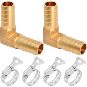 KALANKA-2 pièces 3/8 pouces (10mm) raccord de raccord de raccord en laiton à 90 degrés adaptateur d'union raccord raccord à 2 voies type L type L pour eau/huile/gaz avec collier de serrage 4 pièces - Neuf