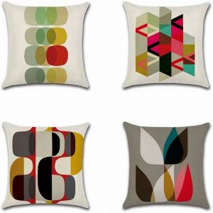 4 Pcs Housses De Coussin 45 X 45 Cm, Carré Décoratif Taie D'oreiller Canapé Housse Coussin Coloré Imprimé Motif Coloré Géométrique Mingon Coton Lin Décoration Maison Pour Chambre Salon Bureau - Neuf