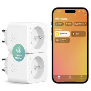 Prise Connectée (Type E), 16A Prise Wifi Compatible Avec Homekit, Alexa Et Google Home, Lot De 2 Prise Avec Mesure De Consommation Électrique, Commande Vocale Et Contrôle À Distanc[MAT790023] - Neuf