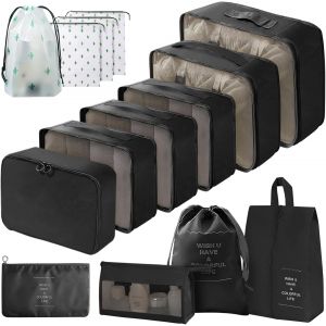 Lot De 14 Cubes De Rangement &Eacute;tanches Pour Val , Cubes De Rangement Multifonctionnels, Sacs De Rangement Pour Val , Organ Ur De Voyage Avec Sacs &Agrave; V&ecirc;tements (Noir) - Neuf