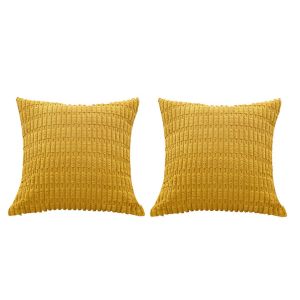 Lot De 2 Housses De Coussin En Velours C&ocirc;tel&eacute; Pour Canap&eacute; - Jaune Fonc&eacute;, 45 X 45 Cm - Neuf