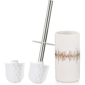 Brosse Toilettes WC avec Porte Brosse WC en Céramique Balayette WC Contient 2 Têtes de Brosse Blanc et Supports Balai WC au Sol Gris Mat pour Salle de Bain et WC - Neuf