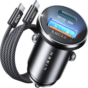 KALANKA-Chargeur Voiture USB C 54W+60W C-C C&acirc;ble, Charger Allume Cigare USB C Rapide, Prise Allume Cigare 12V, Accessoire Voiture Id&eacute;al avec iPhone Air 17 Pro Max 16 Galaxy S25 Ordinateur Portable - Neuf