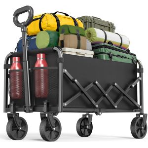 Ulteronixshop-Chariot de Plage Transport Pliable de 120L 160KG, Festival de Handcart, 360&deg; Capacit&eacute; &agrave; roulettes Tout Terrain Poign&eacute;e R&eacute;glable Charrette pour Jardin Ext&eacute;rieur Camping Pique-Nique BBQ, - Neuf