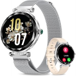 Montre Connectée Femme¿Appel Bluetooth, Montre Connectée Étanche Ip68 À Écran Tactile Amoled De 1,19 Po, 100+ Mode Sport¿Spo2/Tensiomètre/Moniteur De Pouls/De Sommeil, Pour Ios/Android Argent - Neuf