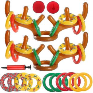 Ensemble De Jeu De Lancer D'anneau De Bois De Renne Gonflable De Noël - Fun Santa Ring Toss Jeux De Société Pour La Décoration D'arbre De Noël - Neuf