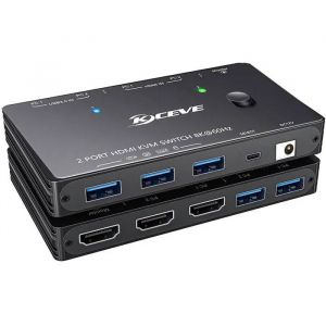 YOUTINGHDAV KVM Switch HDMI 8K 60Hz, 4K 120Hz, 2 PC 1 Moniteur, HDMI 2.1, 3 USB 3.0, HDR10, HDCP 2.3, T&eacute;l&eacute;commande, Adaptateur 12V. - Neuf