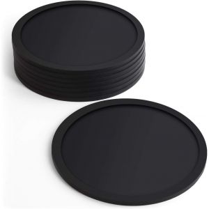 Porte-Verres En Verre Sans Bpa Avec Rev&ecirc;tement Silicone Anti-D&eacute;rapant, Lot De 10 Ronds Pour Tasses &Agrave; Caf&eacute;, Th&eacute; Et Bouteilles - Utilisation &Agrave; La Maison, Au Bureau, Lors Des F&ecirc;tes Et Plus - Noir - Neuf