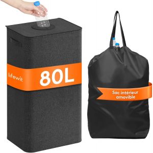80L Collecteur de Bouteilles avec Couvercle,Poubelle Tri Selectif pour Plastique,Bouteilles Verre,Poubelle Exterieur de Recyclage avec Trou,Poubelle Cuisine Rangement de Bouteilles,Gris foncé - Neuf