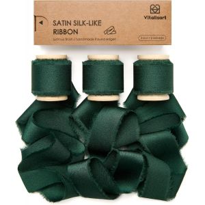 Ruban De Satin &Agrave; Franges Vert Fonc&eacute; 2.5 Cm X 13.7 M,Ruban Tissu Fait Main Pour Emballage Cadeau,Bouquets De Mariage,D&eacute;corations De F&ecirc;te - Neuf