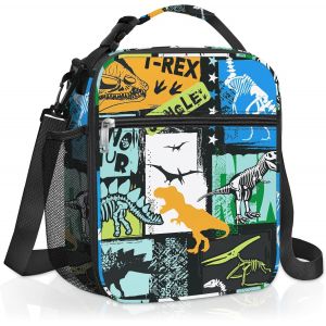 Sac Isotherme Repas Enfant Noir Dinosaure, Petit Sac Lunch Box Portable Mit Porte-Bouteille, Sac Dejeuner Gar&ccedil;ons Pour L'&Eacute;cole Mit Bandouliere - Neuf