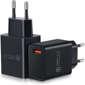 2-Pack Quick Charge 3.0 Chargeur Mural USB,Charge Rapide de 18W Adaptateur Secteur USB pour Chargeur sans Fil 10W QI, iPad Pro, tablettes, iPhone, Samsung Galaxy, LG, HTC (Noir 2) - Neuf