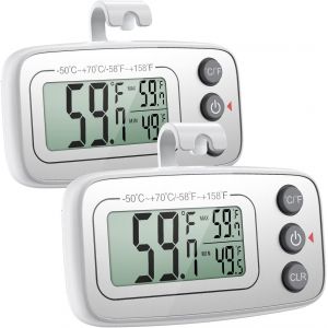KAL-Thermometre Frigo, Mini Digital Lcd Thermomètre De Réfrigérateur Congelateur Avec Crochet, Enregistrement Max/Min, Écran Lcd Facile À Lire, ¿ /¿ Conversion, Argent, Lot Of 2 - Neuf