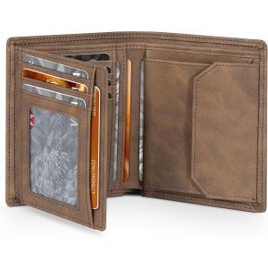 Portefeuille Homme En Cuir Avec Blocage Rfid, 12 Emplacements Pour Cartes, 1 Id & Photo Window, Sac À Monnaie, 2 Compartiment À Billets, Portefeuille Pour Homme Avec Boite Cadeau ¿ Marron - Neuf